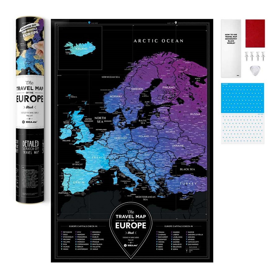 

1DEA.me Карта travel map black europe, Черный