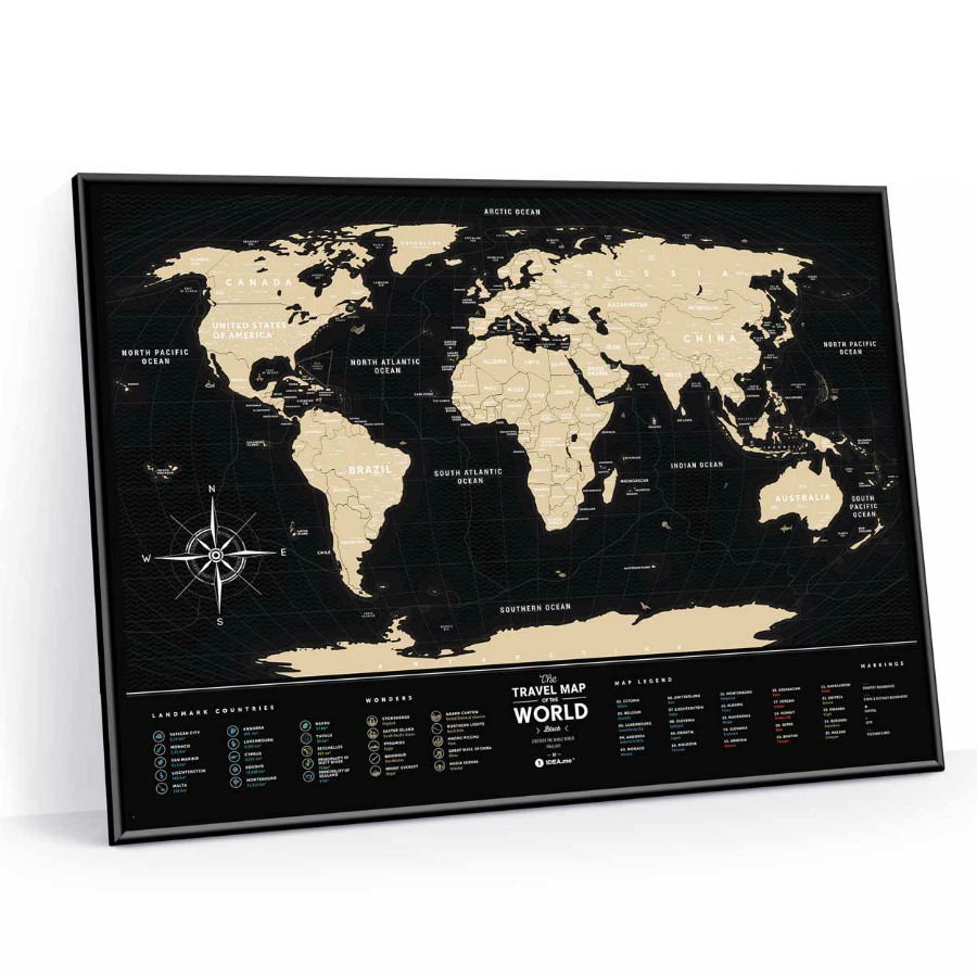 

1DEA.me Cкретч-карта мира travel map black world в металлической раме
