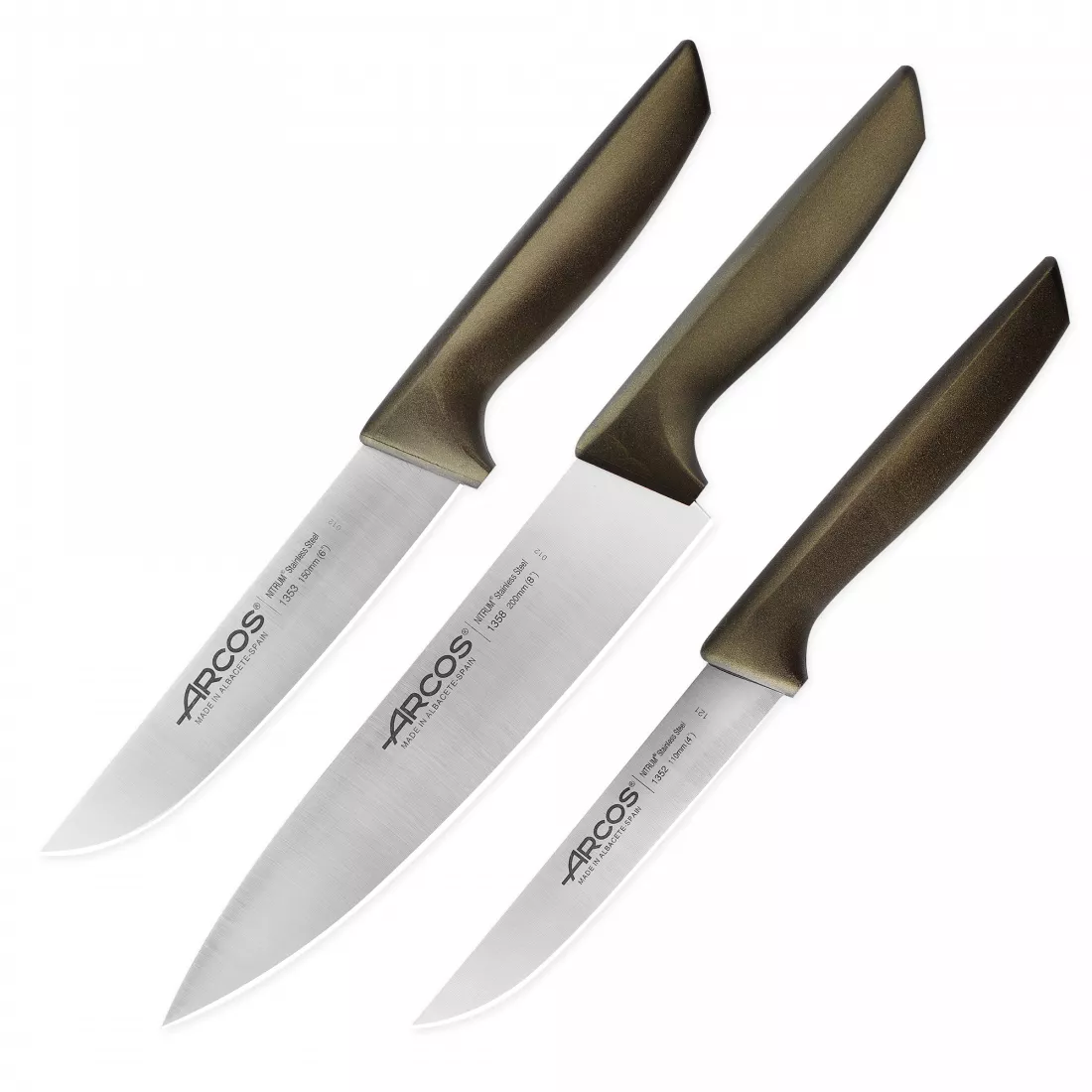 ARCOS Набор кухонных ножей, в коробке, 3 шт. (110 мм, 150 мм, 200 мм,) коричневые ручки