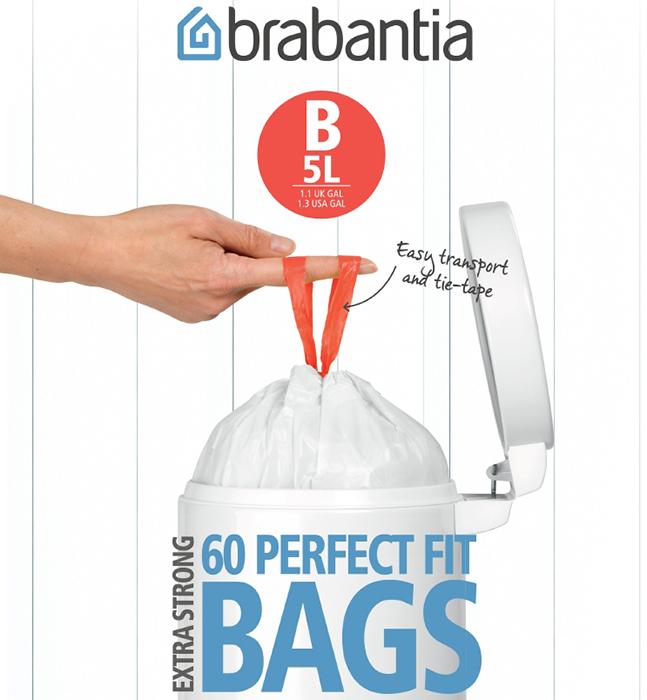 Brabantia Мешки для мусора PerfectFit, размер В (5 л), упаковка-диспенсер, 60 шт.