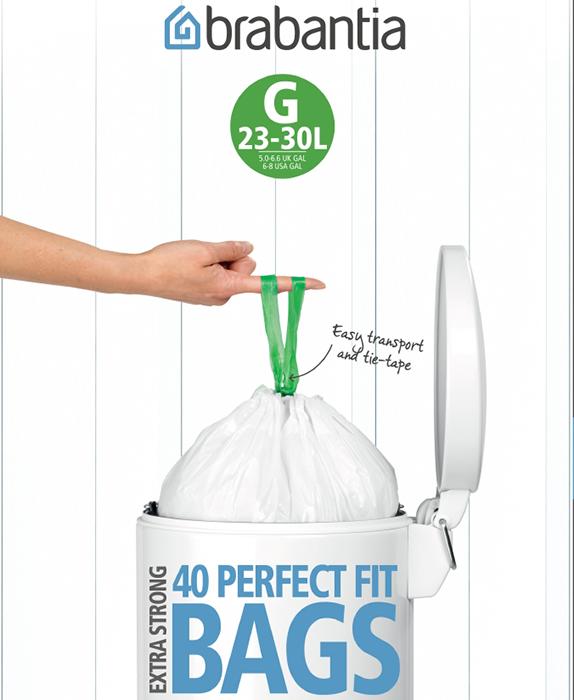 

Brabantia Мешки для мусора PerfectFit, размер G (23-30 л), упаковка-диспенсер, 40 шт.