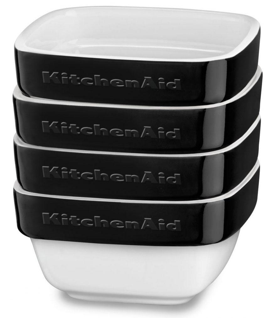 Посуда для запекания KitchenAid Набор керамических мини чаш квадратных 4х0.22л, чёрный