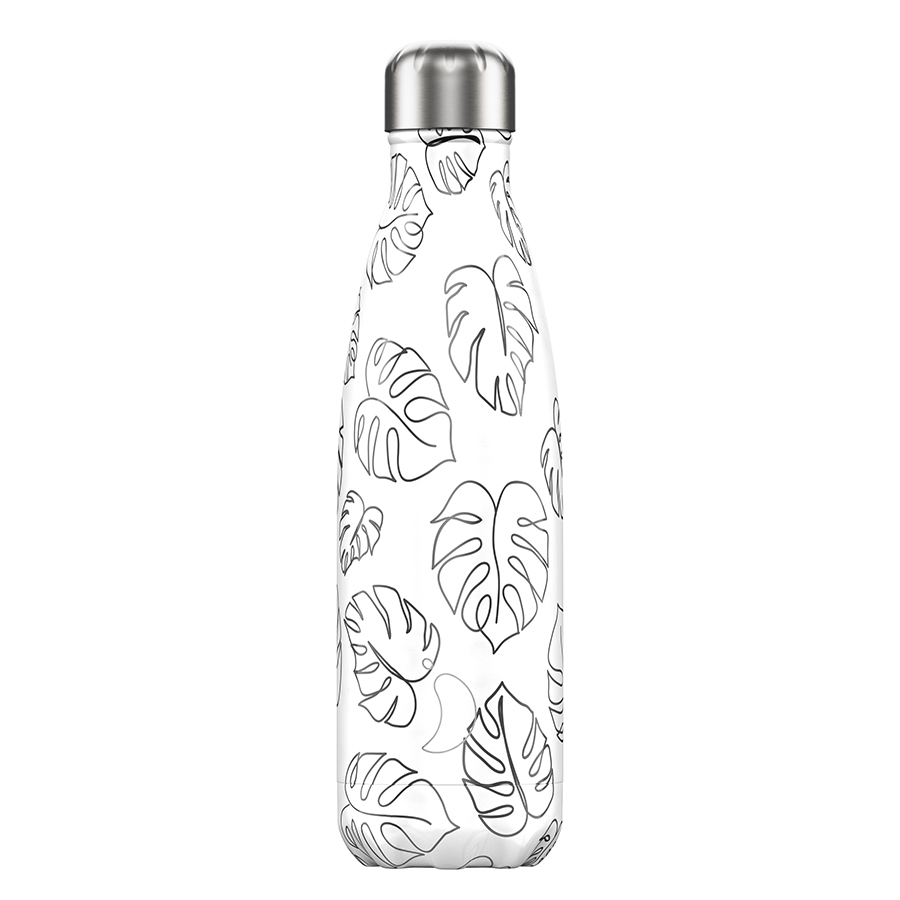 

Chilly's Bottles Термос line drawing 500 мл leaves, Белый/черный