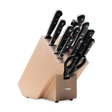 WUESTHOF Набор кухонных ножей 9 штук, кухонные ножницы, вилка, мусат в деревянной подставке, серия Classic, 1090171201, Золинген