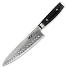 YAXELL RAN Нож японский «шеф» 20 см, с углублениями на лезвии, (69 слоев) дамасская сталь