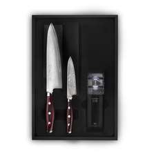 YAXELL GOU 161 Набор из 2-х кухонных ножей с точилкой, серия (161 слой) дамасская сталь