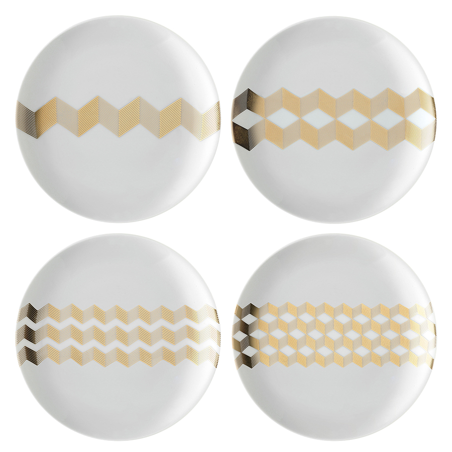 

LSA International Набор из 4 блюдец signature chevron d16cm, золото, Белый/золотой