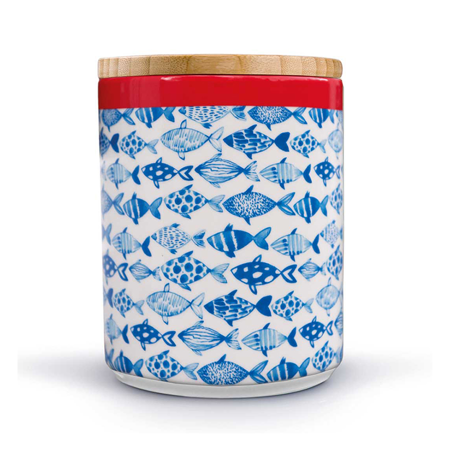 

Remember Банка фарфоровая с бамбуковой крышкой fish, Мультиколор